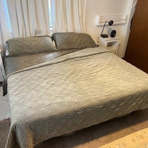 Pottery Barn king washed velvet & silk quilt w/2 matching shams w pillow inserts